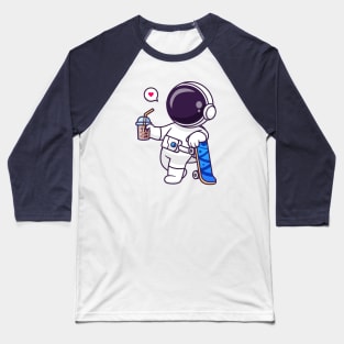 Cute Astronaut Drink Boba Milk Tea With Skateboard Cartoon Baseball T-Shirt